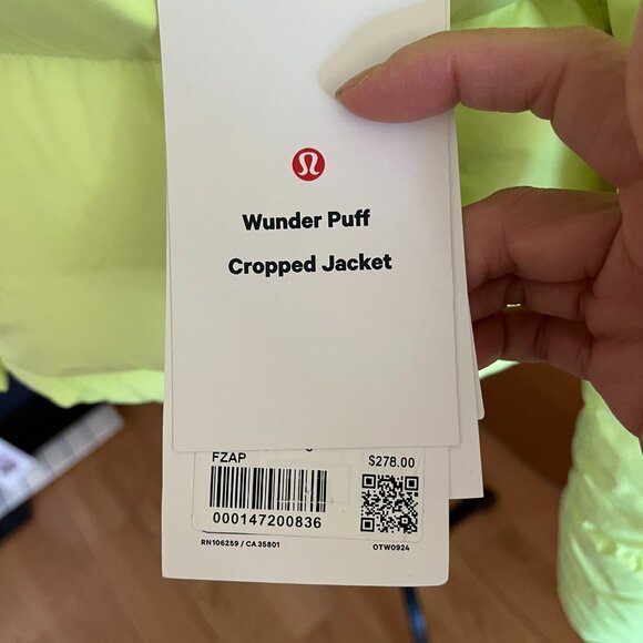 lululemon Wunder Puff Cropped Puffer Jacket NWT, Size 6 - Picture 6 of 6